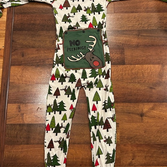 Lazy One Plaid Reindeer Cheeks Flapjack Coverall Onesie Size 10 White and Green - Picture 6 of 6